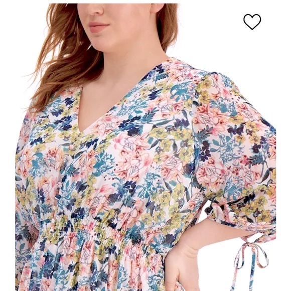 NEW Taylor Floral Print Chiffon Dress Smocked Waist V-Neck A-Line Tiered 20W NWT - Picture 3 of 16